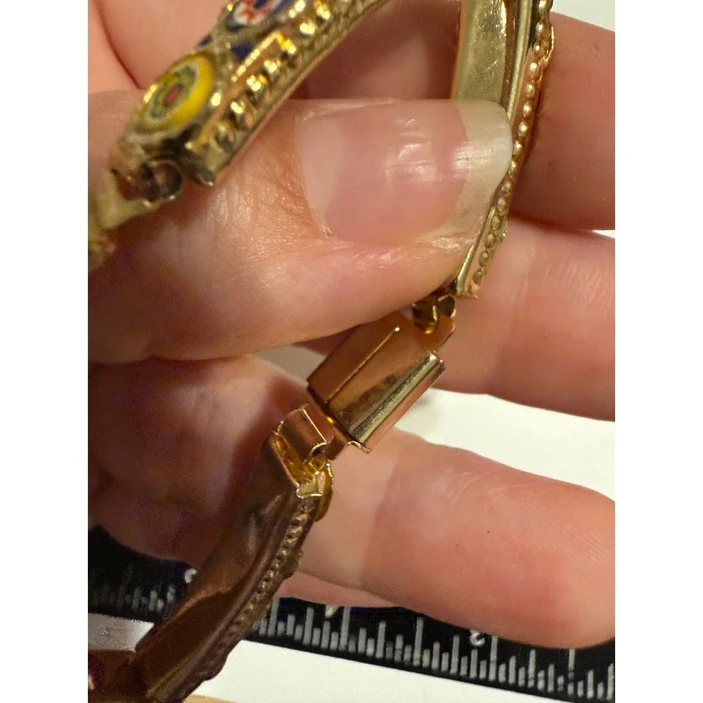 Vintage Italian Micro Mosaic Millefiori Glass Gold Tone Bracelet Floral 7.5